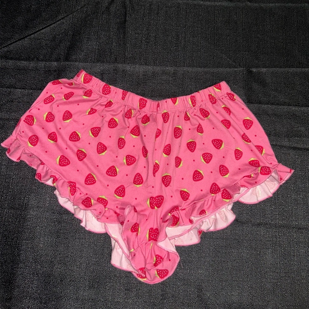 French Affair Pink Strawberry Ruffle Shorts